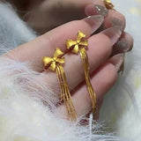 Gold Bowknot Tassel Earrings