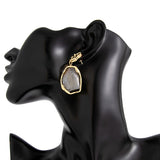 French - Style Metallic Pleated Stone Drop Earrings