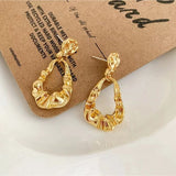 Gold Pleated Irregular Drop Earrings