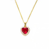 Titanium Steel Red Heart Gem & Zircon Necklace