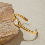 Gold Stainless Steel Zircon Open Cuff Bangle