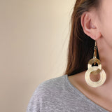 Gold Multi - Layered Circular Hollow Statement Drop Earrings