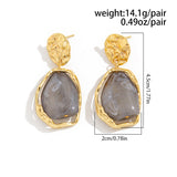 French - Style Metallic Pleated Stone Drop Earrings