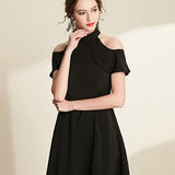 A-line Ruffled Black Dress