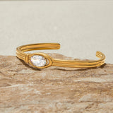 Gold Stainless Steel Zircon Open Cuff Bangle
