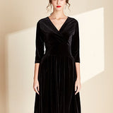 Black V-neck Mid Length Dress