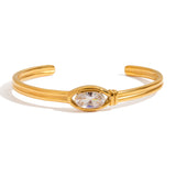Gold Stainless Steel Zircon Open Cuff Bangle