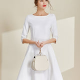 White Boat Neck Dress