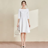 White Boat Neck Dress