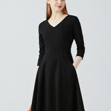 Long Sleeved Slim Fit V-neck Dress