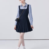 Striped Lapel Patchwork Dress