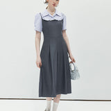 Collar Striped High Waisted Dress