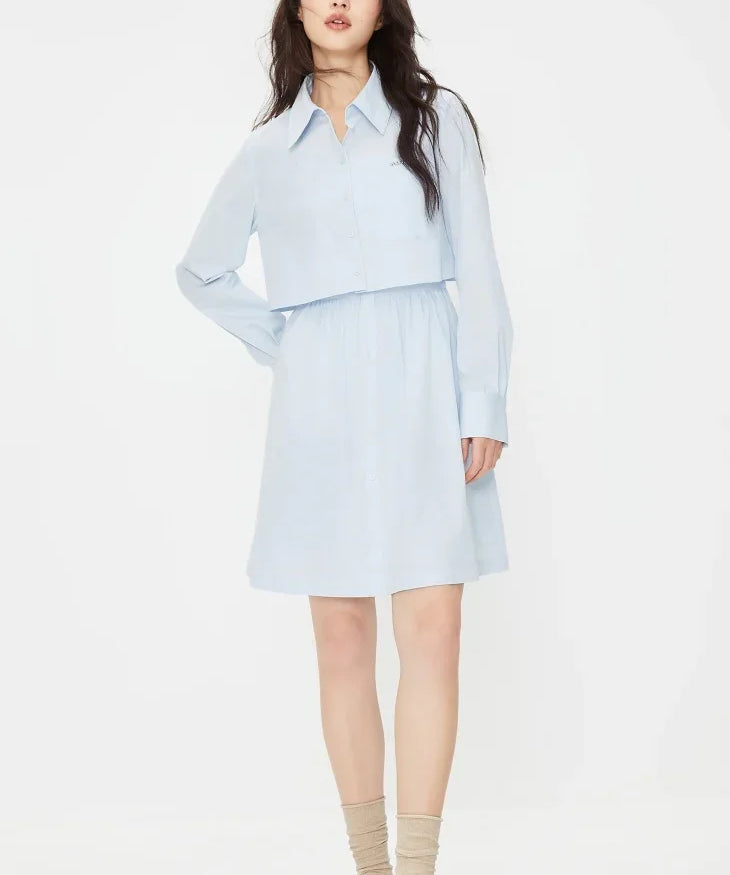 Collar Short Skirt Shirt Dress Set