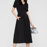 V-Neck Bubble Sleeve Waist Cinching Dress