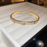 Gold-Plated Zircon H-Accent Open Cuff Bracelet - European & American Style