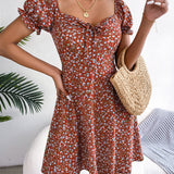 Floral Tie - Front Flutter Sleeve Dress