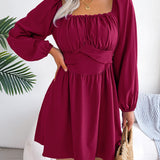 Solid Color Ruffle Square Neck Mini Dress