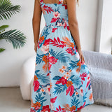 Floral Tie-Strap Smocked Waist Midi Dress