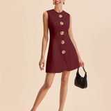 Sculptural Button-Front Sleeveless Mini Dress