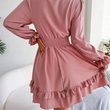 Tie Front Smocked Waist Ruffle Swing Dress
