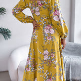 Floral Tie - Front Slit Midi Dress