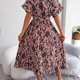 Leopard Print Tie-Waist Shirt Midi Dress