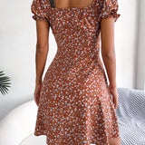 Floral Tie - Front Flutter Sleeve Dress