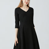 Long Sleeved Slim Fit V-neck Dress