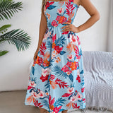 Floral Tie-Strap Smocked Waist Midi Dress