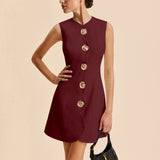 Sculptural Button-Front Sleeveless Mini Dress