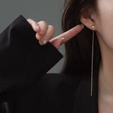 S925 silver brushed cube long tassel earrings