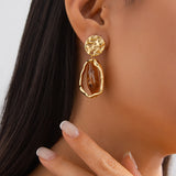French - Style Metallic Pleated Stone Drop Earrings