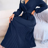 V-Neck Pleated Maxi Dress