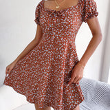 Floral Tie - Front Flutter Sleeve Dress
