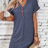 Button - Accent V - Neck Dolman Sleeve Mini Dress