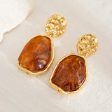 French - Style Metallic Pleated Stone Drop Earrings