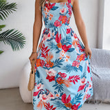 Floral Tie-Strap Smocked Waist Midi Dress