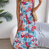 Floral Tie-Strap Smocked Waist Midi Dress