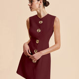 Sculptural Button-Front Sleeveless Mini Dress