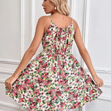 Floral Print Spaghetti Strap Smocked Waist Mini Dress