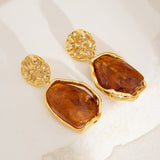 French - Style Metallic Pleated Stone Drop Earrings