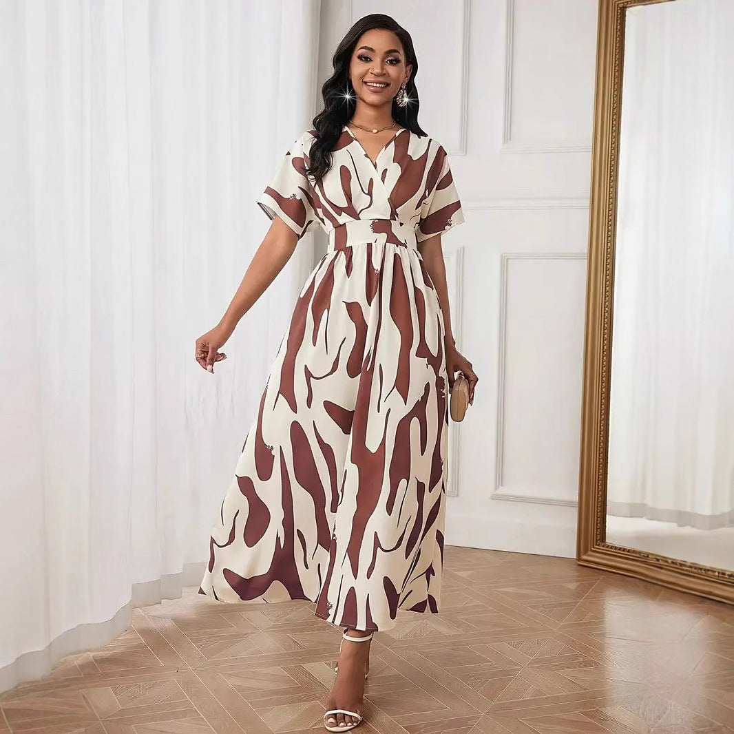 Printed waist cinching dress