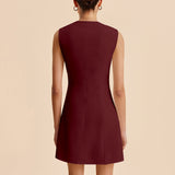 Sculptural Button-Front Sleeveless Mini Dress