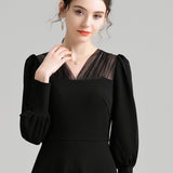 Black Mesh V-neck Dress