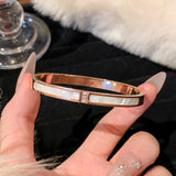 Gold-Plated Mother-of-Pearl Zircon Titanium Steel Women’s Bangle