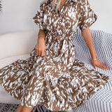Leopard Print Tie-Waist Shirt Midi Dress