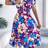 Floral Square Neck Puff Sleeve Midi Dress