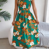 Floral Tie-Strap Smocked Waist Midi Dress