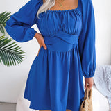 Solid Color Ruffle Square Neck Mini Dress