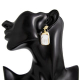 French - Style Metallic Pleated Stone Drop Earrings